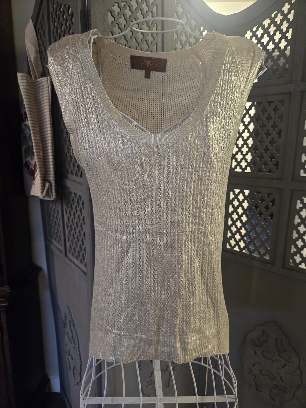 7 For All Mankind Cream Open-Knit Lightweight Tank